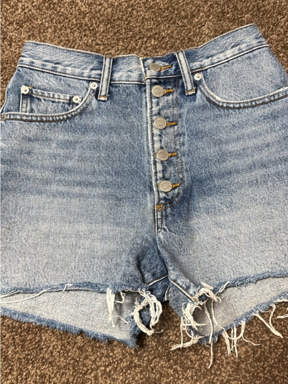 Lucky Brand High Waist Distressed Denim Shorts - Light Blue A-46